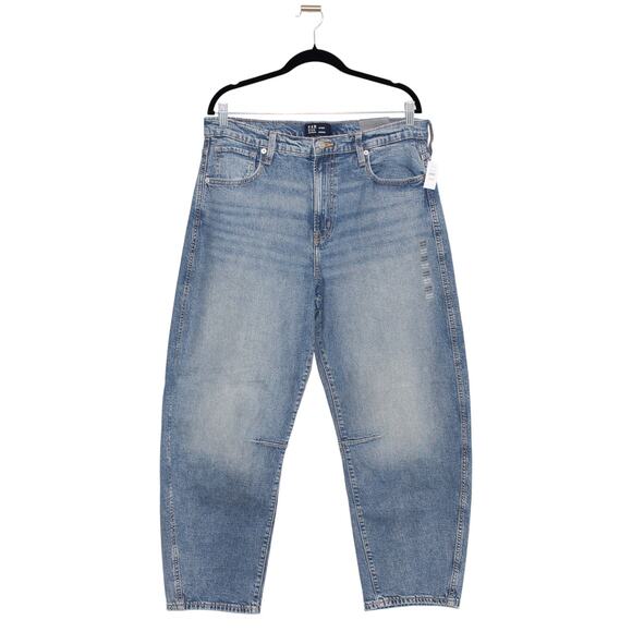 GAP Barrel Jeans Medium Indigo Denim Size 14 / 32 NWT - Picture 1 of 8